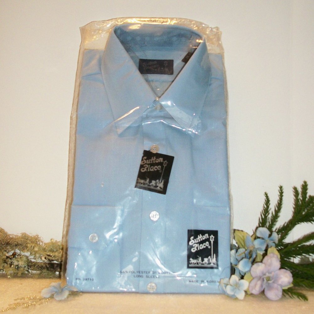 SUTTON PLACE 15 32/33 Button Down Shirt NWT Sky Blue Long Sleeve